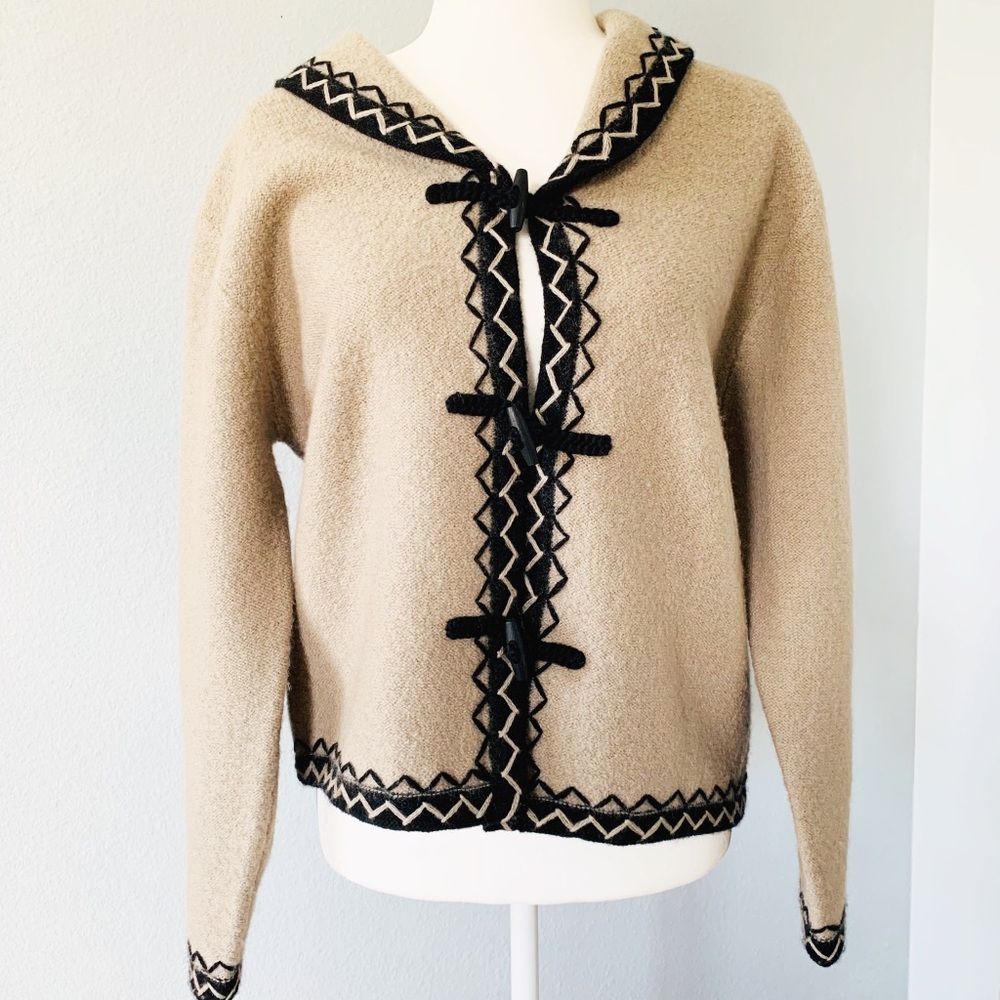 Nordic Design Beige & Black Wool Cardigan Sz Med
